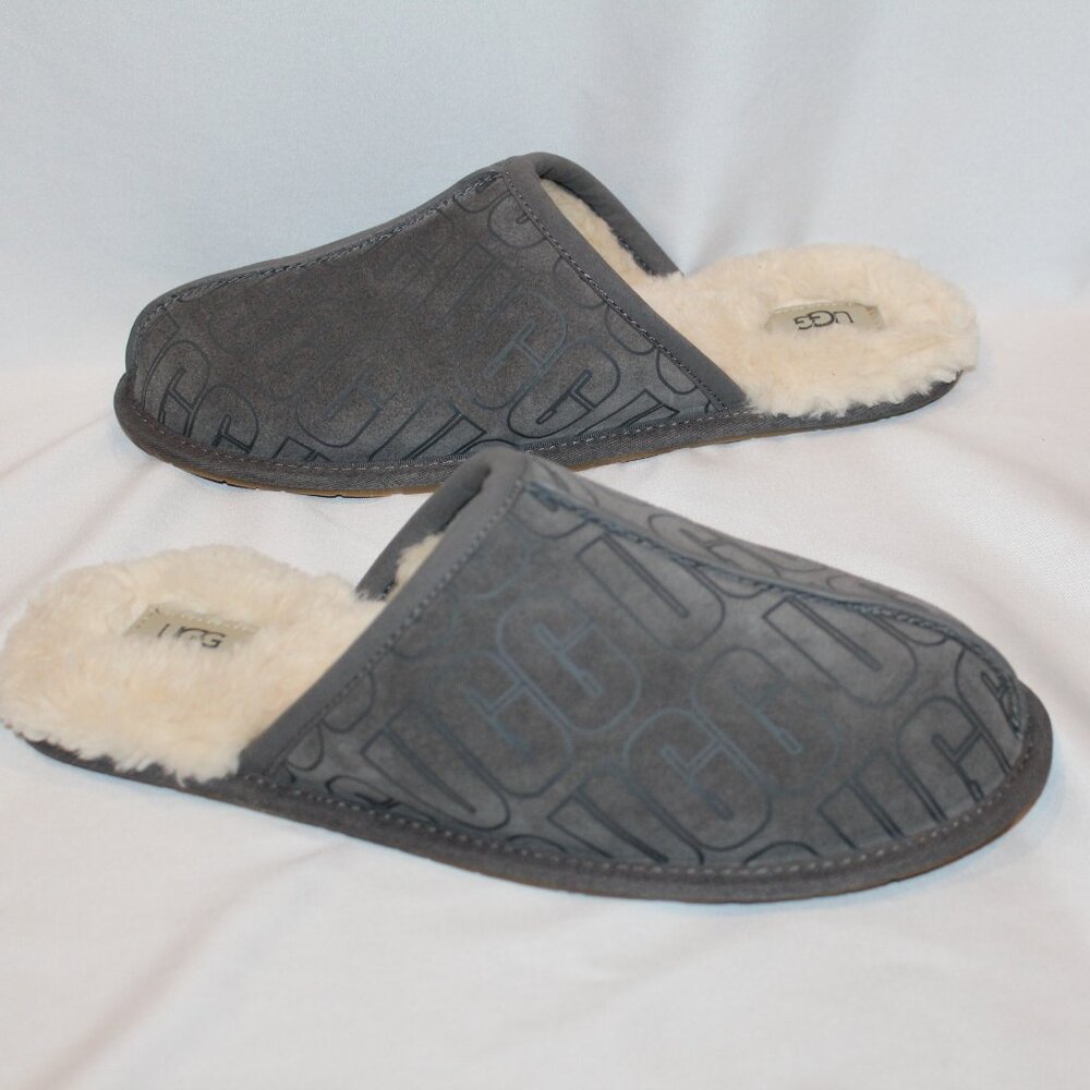 NEW UGG‎ WOMEN'S PEARLE LOGO SUEDE SHEARLING LINED SLIPPERS GRAY